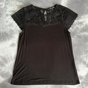 Cable & Gauge Black Embroidered Contrast Lace Top